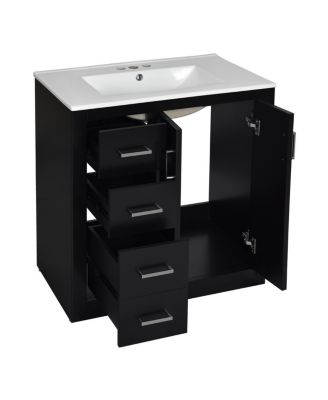 30" Freestanding Bathroom Vanity with Ceramic Sink, 3 Drawers & Soft Closing Doors, Modern Storage Cabinet