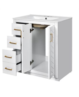30" Freestanding Bathroom Vanity with Ceramic Sink, 3 Drawers & Soft Closing Doors, Modern Storage Cabinet