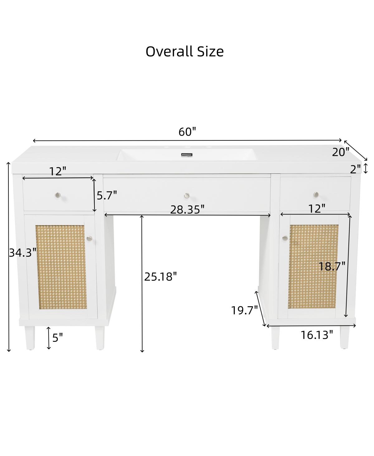 Sillysis 60" Wheelchair Accessible Bathroom Vanity with Smc Sink, Modern Storage Cabinet with Soft Close Drawers & Pine Legs