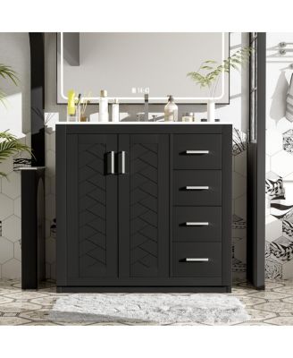 36" Bathroom Vanity with Ceramic Sink, Modern Solid Wood Cabinet & Ample Storage Drawers for Small Spaces