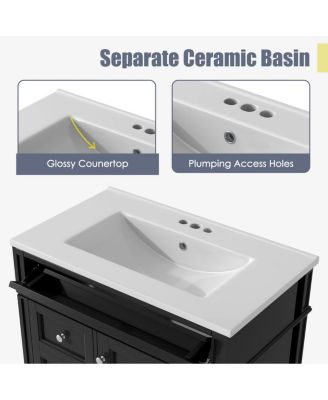 30" Modern Bathroom Vanity with Ceramic Sink, Solid Wood Cabinet, Ample Storage Drawers & Adjustable Shelf for Small Spaces