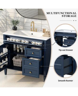 36" Modern Bathroom Vanity with Resin Sink, Freestanding Cabinet with 2 Drawers & Tip-out Drawer