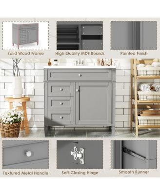 36" Bathroom Vanity with Resin Sink, Modern Freestanding Cabinet with Drawers & Adjustable Shelf, Solid Wood MDF Storage