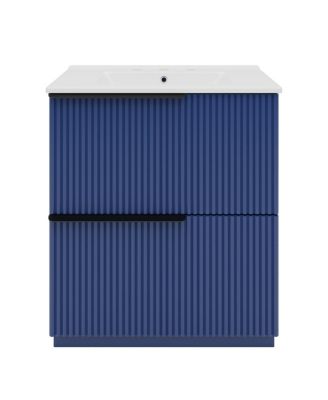 30" Modern Fluted Bathroom Vanity Cabinet with Ceramic Sink, Soft Close Drawers & Storage for Small Bathrooms