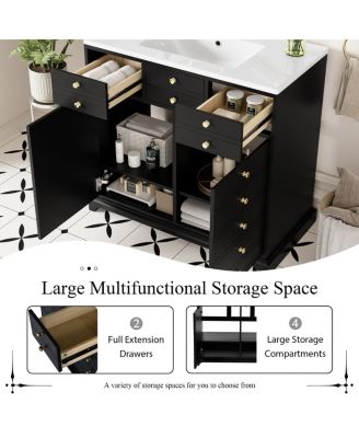 36"  Bathroom Vanity with Ceramic Sink, Solid Wood Cabinet, 2 Drawers 2 Doors Soft Close Storage for Small Bathrooms