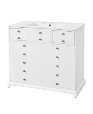 36"  Bathroom Vanity with Ceramic Sink, Solid Wood Cabinet, 2 Drawers 2 Doors Soft Close Storage for Small Bathrooms