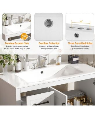 36" Modern Bathroom Vanity with Ceramic Sink, Solid Wood Frame & Soft Close Drawers for Small Spaces