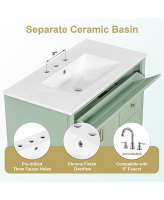 36" Bathroom Vanity with Ceramic Sink and Tilt-Out Drawer, Freestanding Classic Modern Storage