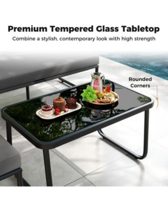 Set of 4 Patio Furniture Set w/Cushions & Tempered Glass Coffee Table for Garden
