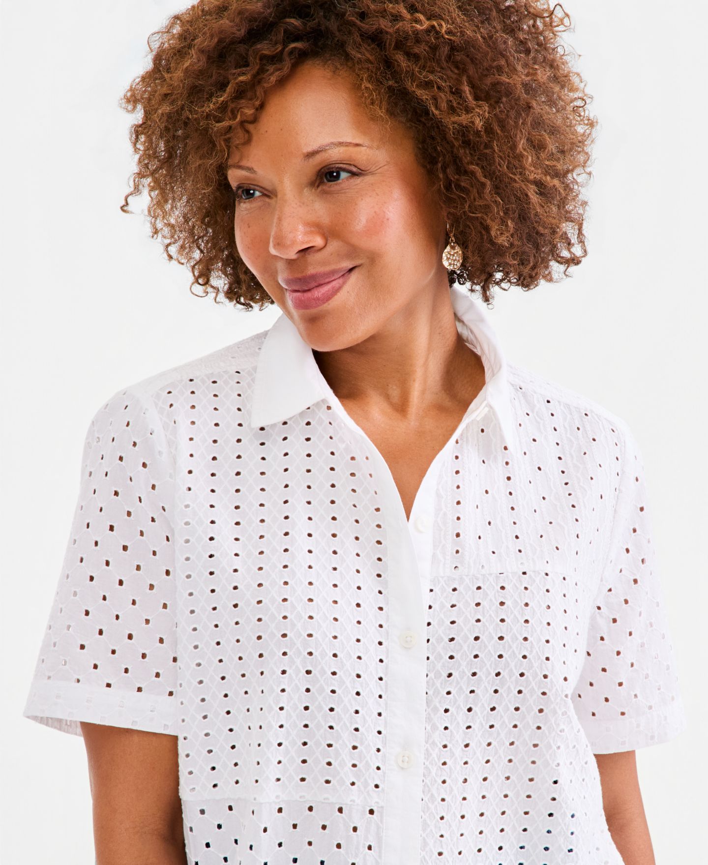 Женская рубашка Style & Co Cotton Eyelet Button-Front, цвет: Яркий белый — фото 3