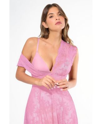 Women's Shapewear Boho Floral Lace Front Slit Maxi Dress