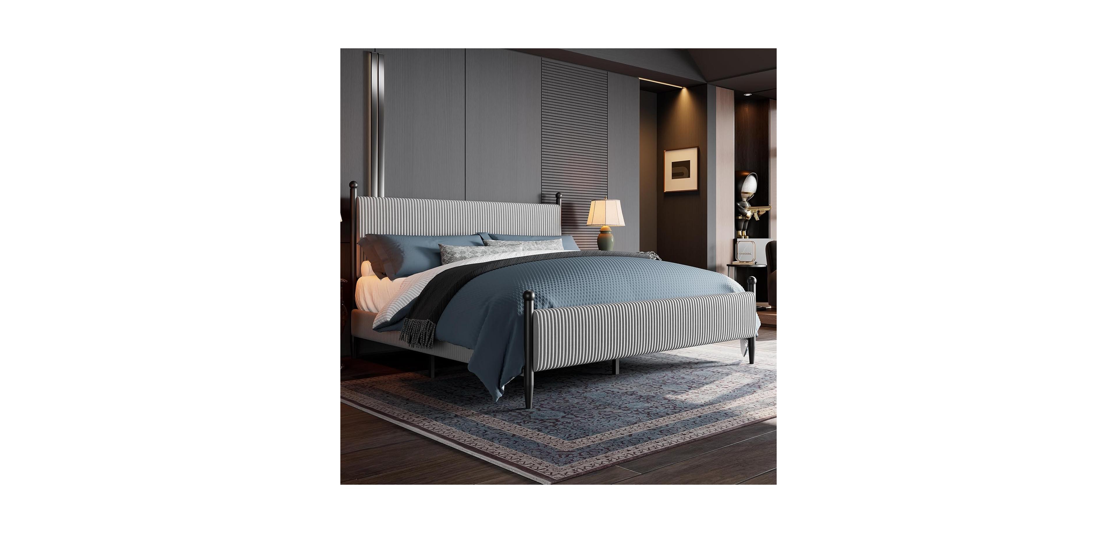 gaomon Bed Frame with Velvet Headboard