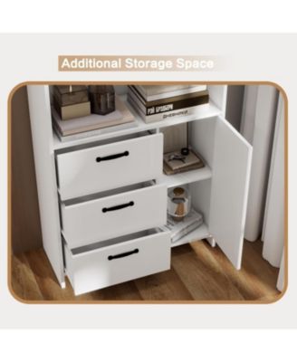 6-Tier Bookshelf with Door and 3 Drawers, 71" Tall Bookcase with 3-Tier Open Shelves