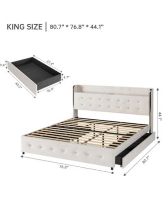   Bed Frame, Upholstered Bed Frame with 4 Storage Drawers, Platform Bed Frame with Diamond Tufted Headboard
