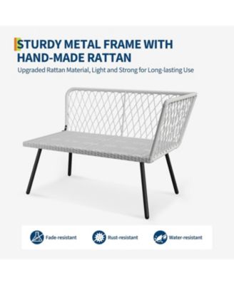 L-Shaped Wicker Outdoor Furniture Set, 4-Piece Patio Sectional Sofa with Handmade Rattan and Metal Frame