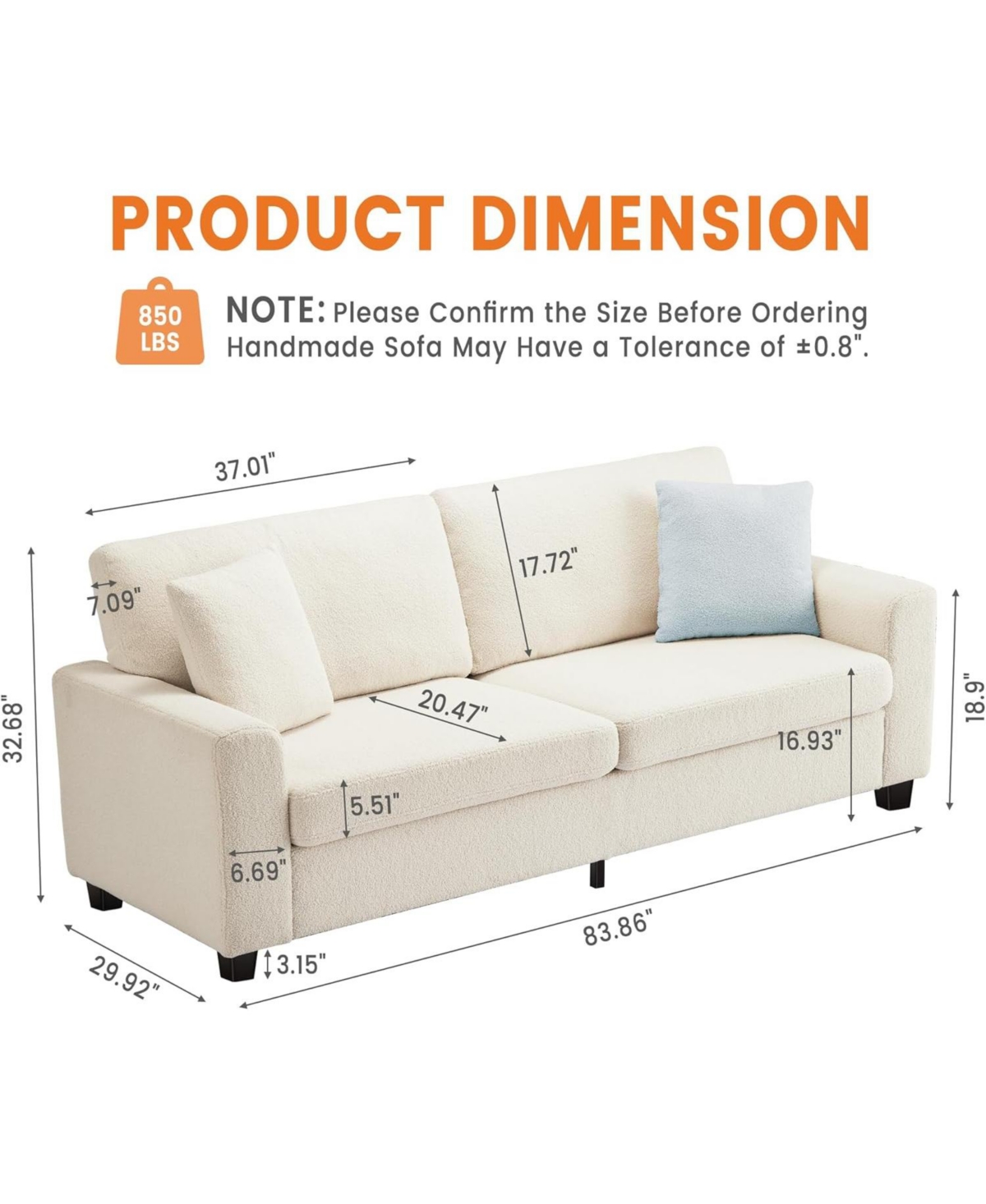 gaomon 83 Inch Sofa, Modern Corduroy 3 Seater Deep Seat Couch with Wide Armrest, Removable Washable Cushion Cover