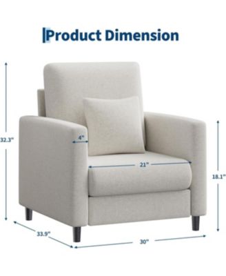 Sofa Accent Chair, 33" Upholstered Reading Sofa Chairs for Small Spaces,Mid Century Arm Chair, Solid Wood Frame, Tool-Free Assembly