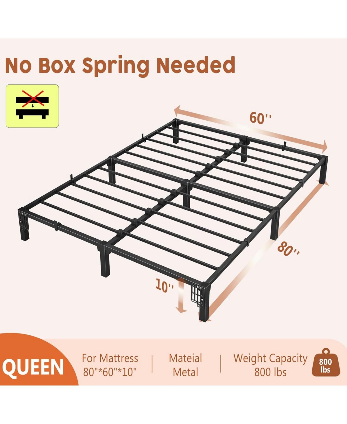 gaomon Tool-Free Bed Frame, Heavy Duty Metal Platform Bed Frame with Durable Iron Slat Support and Legs, No Box Spring Required, No Screws Needed