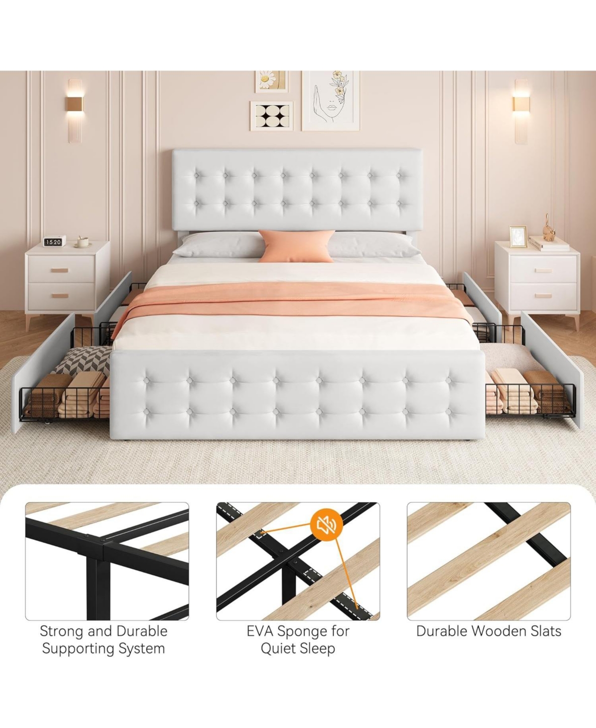 gaomon Bed Frame with 4 Storage Drawers and Headboard