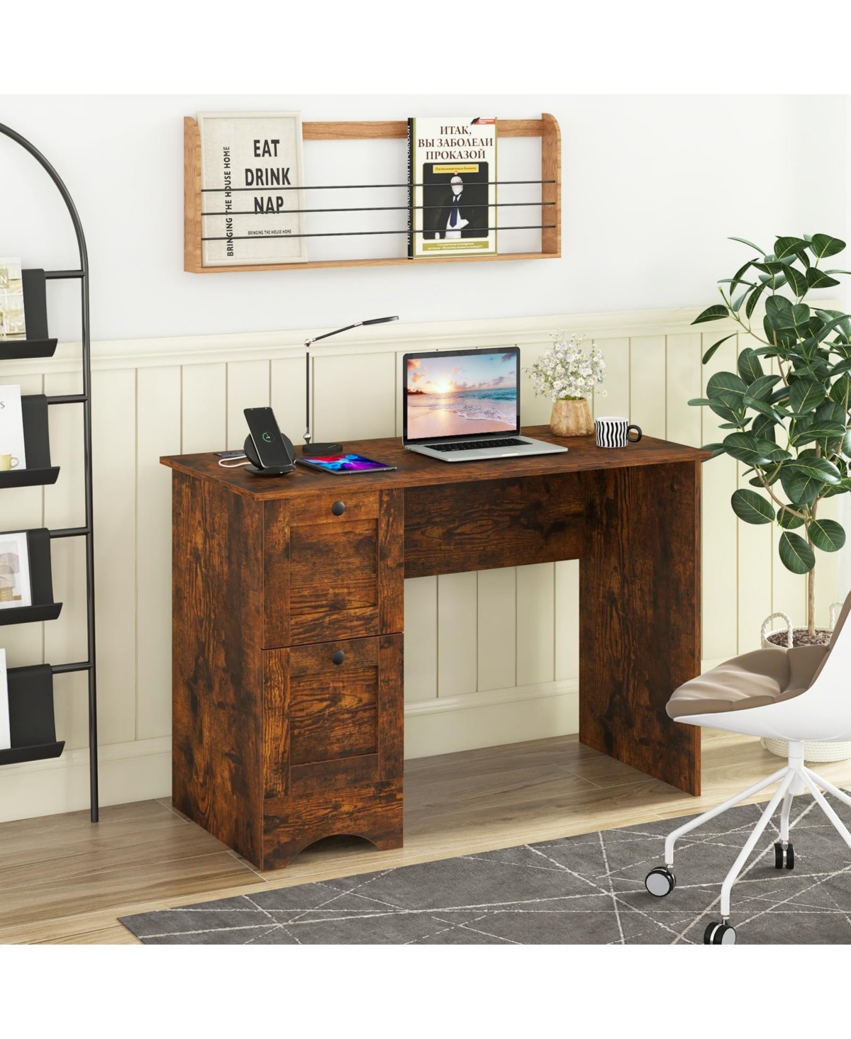 Mecale Wood Computer Desk Workstation with 2 Drawers for Home Office
