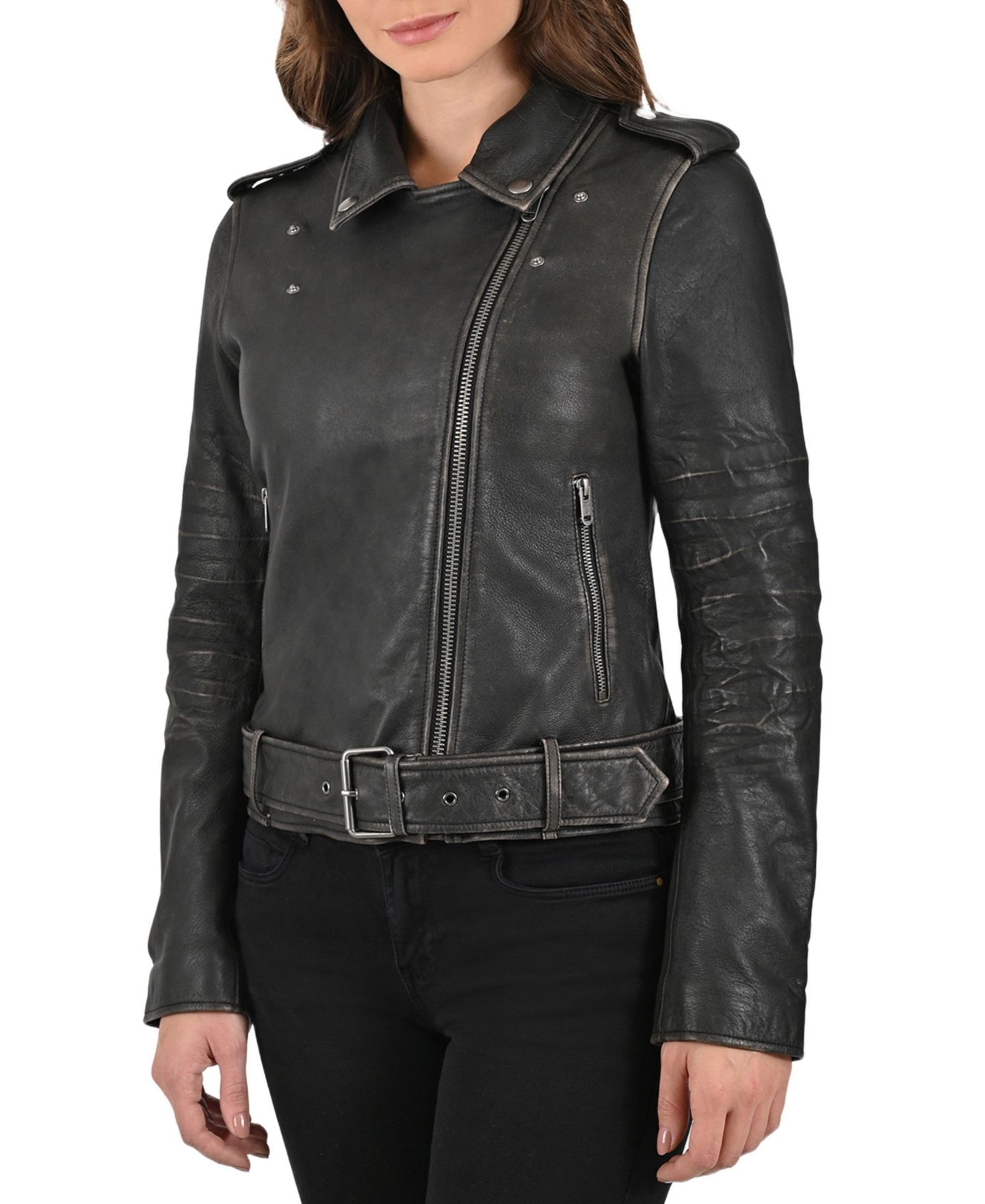 Женская куртка Frye Women s Sheep Crack Leather, цвет: Чёрный — фото 2