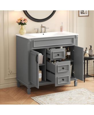 Bathroom Vanity with Sink, Solid Wood Cabinet, Soft Close Doors and