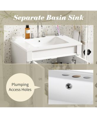 24" Bathroom Vanity with Ceramic Sink, Modern Solid Wood Cabinet & Ample Storage for Small Spaces