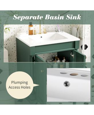 24" Bathroom Vanity with Ceramic Sink, Modern Solid Wood Cabinet & Ample Storage for Small Spaces