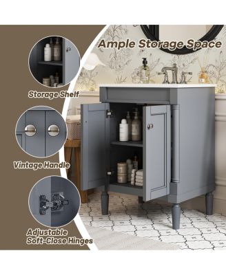 24" Bathroom Vanity with Ceramic Sink, Modern Solid Wood Cabinet & Ample Storage for Small Spaces