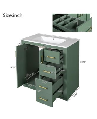 30" Bathroom Vanity with Ceramic Sink, 3 Drawers & Soft Close Doors, Solid Wood Cabinet for Ample Storage