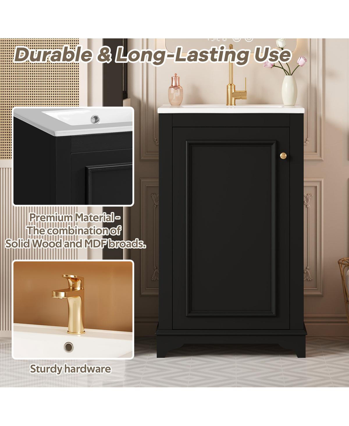 Sillysis 20" Bathroom Vanity with Ceramic Sink, Modern Solid Wood & Mdf Cabinet, Soft-Close Door for Small Spaces