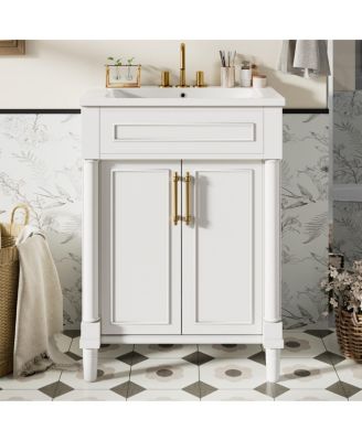 24" Bathroom Vanity with Curved Ceramic Sink, Adjustable Shelf 2-Door Storage for Small Modern Bathrooms