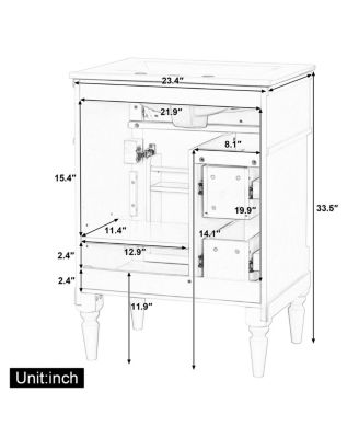 24" Bathroom Vanity with Sink, Solid Wood Cabinet with Flip Drawer and Adjustable Shelf, Freestanding Modern Storage for Small Spaces