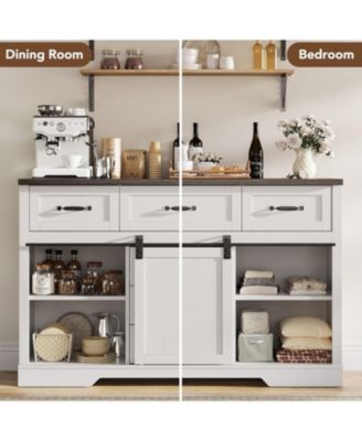 Farmhouse 6 Drawer Dresser with Sliding Barn Doors, Wooden TV Stand for Living Room