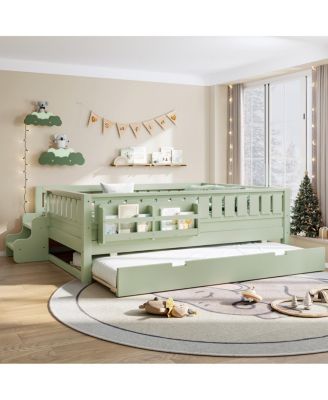 Avocado Full Bed with Bookshelves, Staircase, Safety Rails, and Trundle