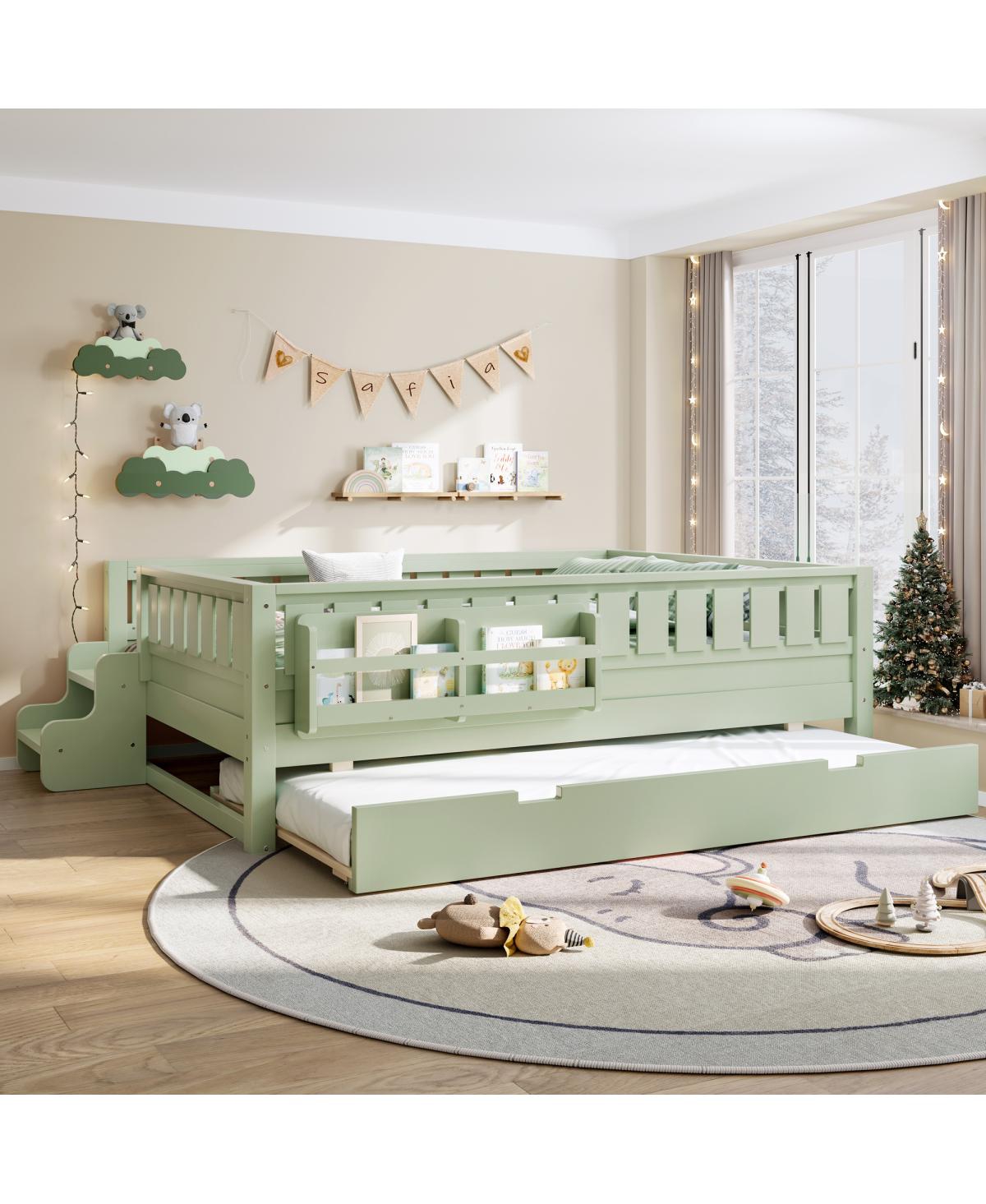 Streamdale Furniture Avocado Full Bed with Bookshelves, Staircase, Safety Rails, and Trundle