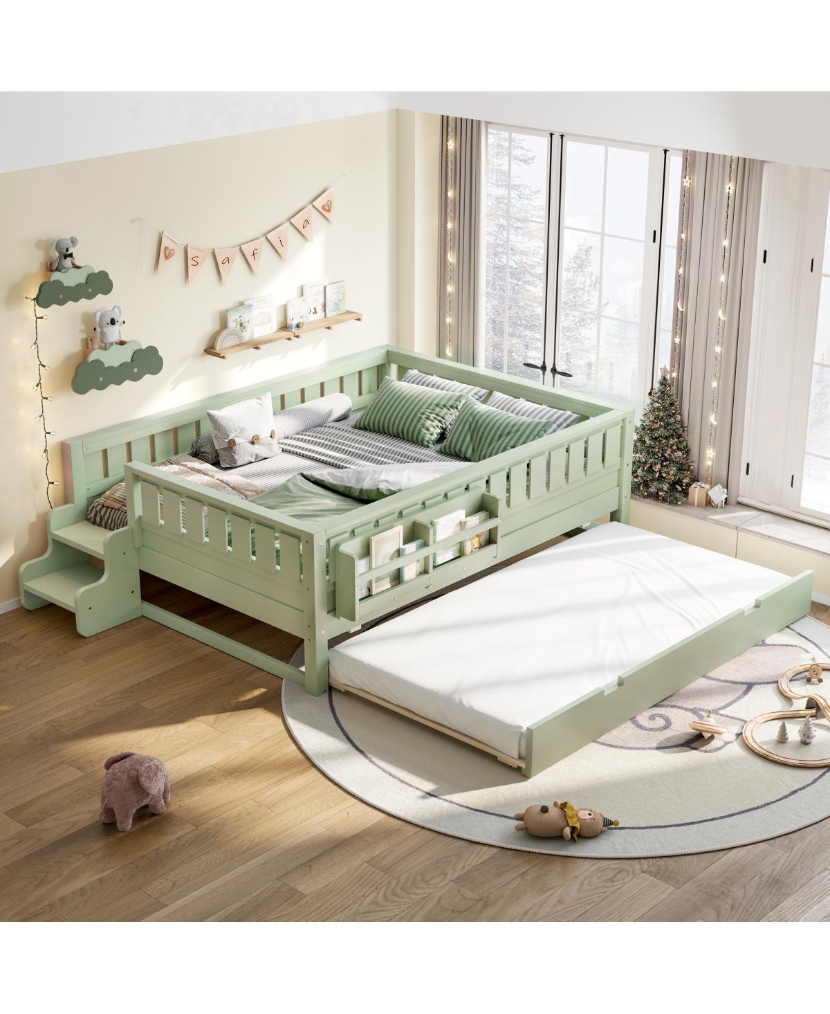 Streamdale Furniture Avocado Full Bed with Bookshelves, Staircase, Safety Rails, and Trundle