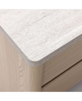 19.7" Snowy Oak Nightstand with Drawers, Modern Bedside Table with Faux Travertine Top