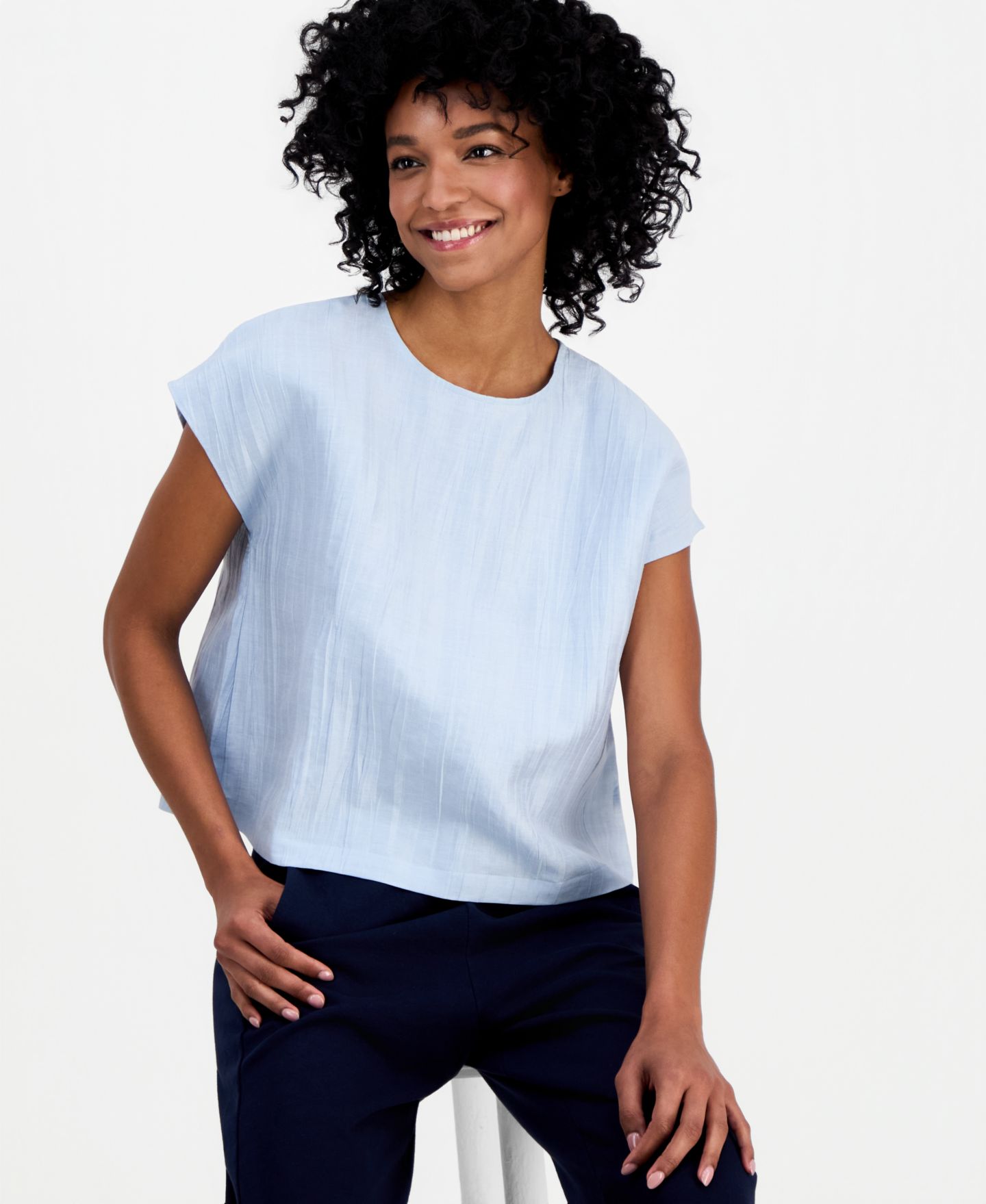 Женский топ Eileen Fisher Round-Neck Short-Sleeve Boxy, цвет: Breeze — фото 3