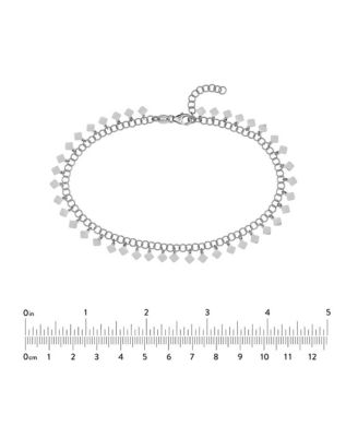 925 Sterling Silver 10 Inch Rhodium Plated Round Link With Hanging Rhombus Adjustable Anklet