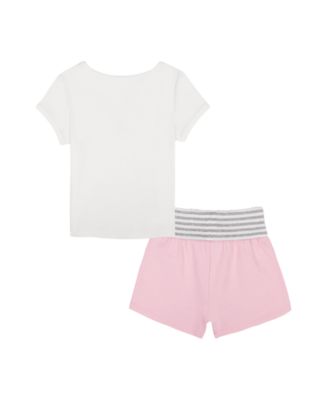 Girls' 2T-6X Ribbed Logo T-Shirt and Fold-Over Waist Shorts, 2-Piece Set
