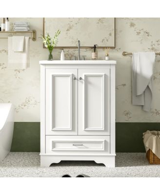 24" Bathroom Vanity with Ceramic Sink, Modern Freestanding Cabinet with Drawer & Soft Closing Doors, Solid Wood MDF Storage
