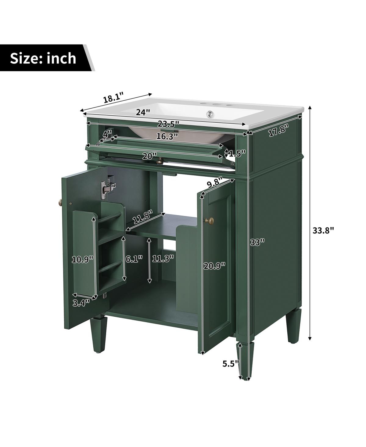 Sillysis 24" Modern Bathroom Vanity with Ceramic Sink, Soft Close Doors & Adjustable Storage Shelf for Small Spaces