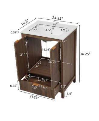 24" Bathroom Vanity with Ceramic Sink, Modern Solid Wood Cabinet & Textured Door for Small Spaces