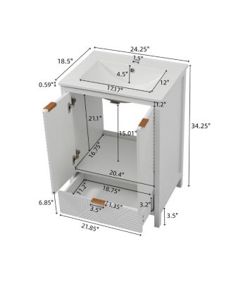 24" Bathroom Vanity with Ceramic Sink, Modern Solid Wood Cabinet & Textured Door for Small Spaces