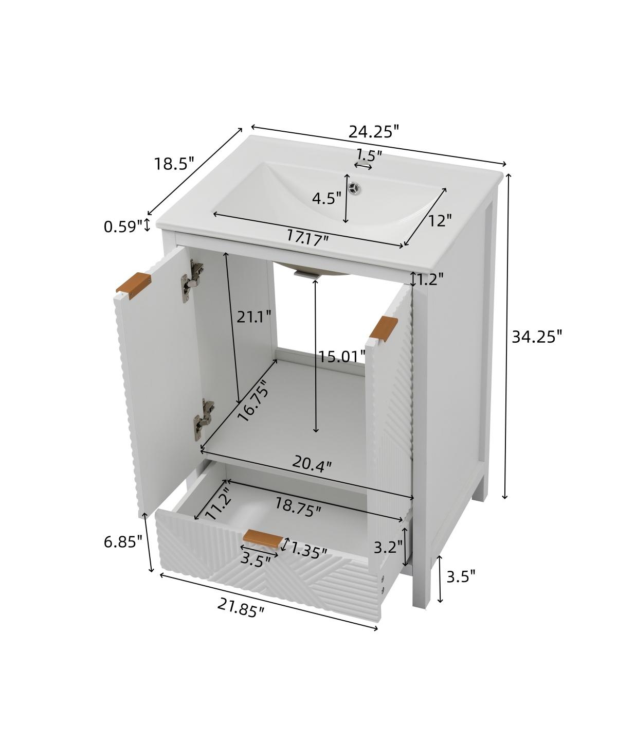 Sillysis 24" Bathroom Vanity with Ceramic Sink, Modern Solid Wood Cabinet & Textured Door for Small Spaces