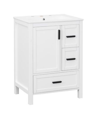 24" Modern Bathroom Vanity with Ceramic Sink, Soft Close Cabinet & Ample Storage for Small Spaces