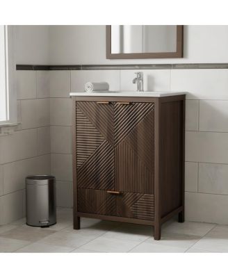 24" Bathroom Vanity with Ceramic Sink, Modern Solid Wood Cabinet & Textured Door for Small Spaces