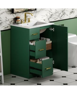 24" Modern Bathroom Vanity with Sink, Small Freestanding Bathroom Vanity with 2 Drawers and Soft Close Door