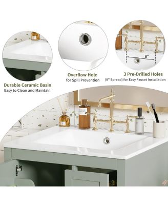 24" Modern Bathroom Vanity with Ceramic Sink, Soft Close Cabinet & Ample Storage for Small Spaces